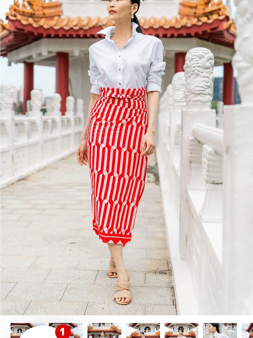 Red Striped Midi Pencil Skirt - Women (Medium Maisha Concept Kai Wrap Skirt)